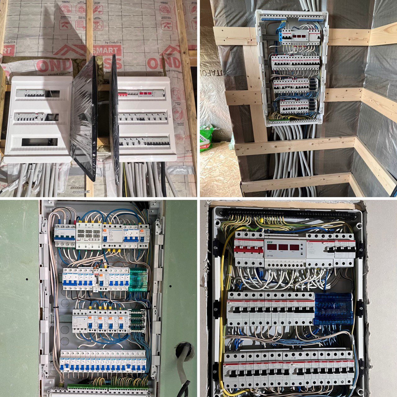 Электрический щиток в каркасном доме. Монтаж электрооборудования, провода и автоматические выключатели.